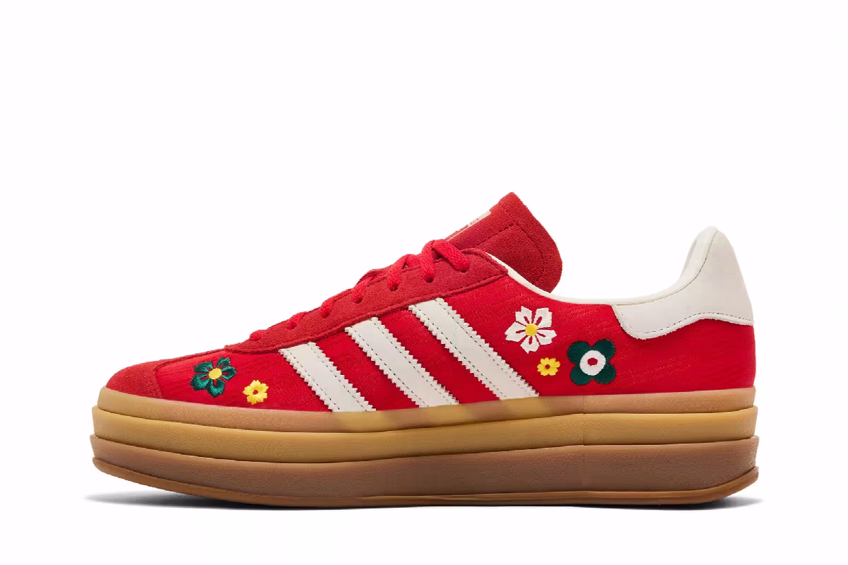 adidas Women's Gazelle Bold Better Scarlet Off White Yellow, view 4
