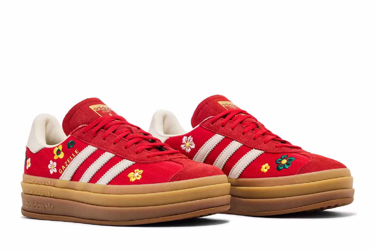 adidas Women's Gazelle Bold Better Scarlet Off White Yellow, view 9