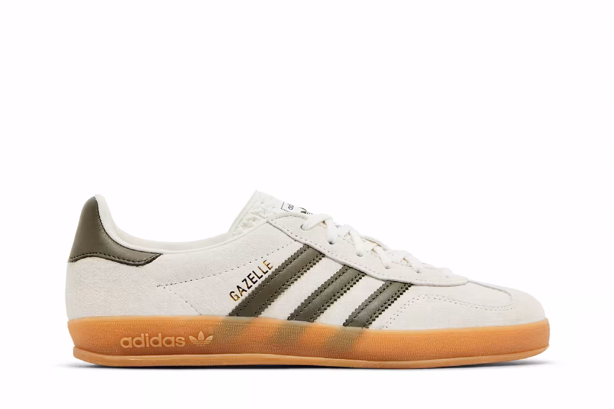 adidas Women's Gazelle Indoor White Olive Strata, view 2