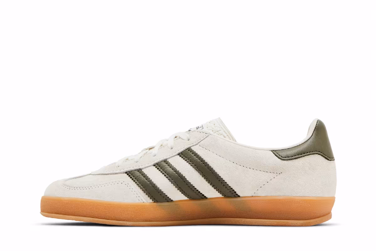 adidas Women's Gazelle Indoor White Olive Strata, view 4