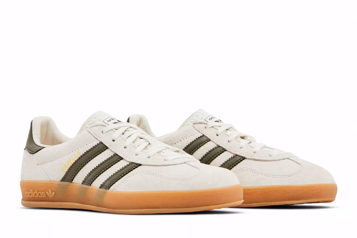 adidas Women's Gazelle Indoor White Olive Strata, view 9