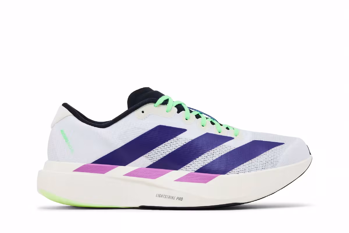 adidas Adizero Evo SL Footwear White Collegiate Purple Lime Burst, view 2