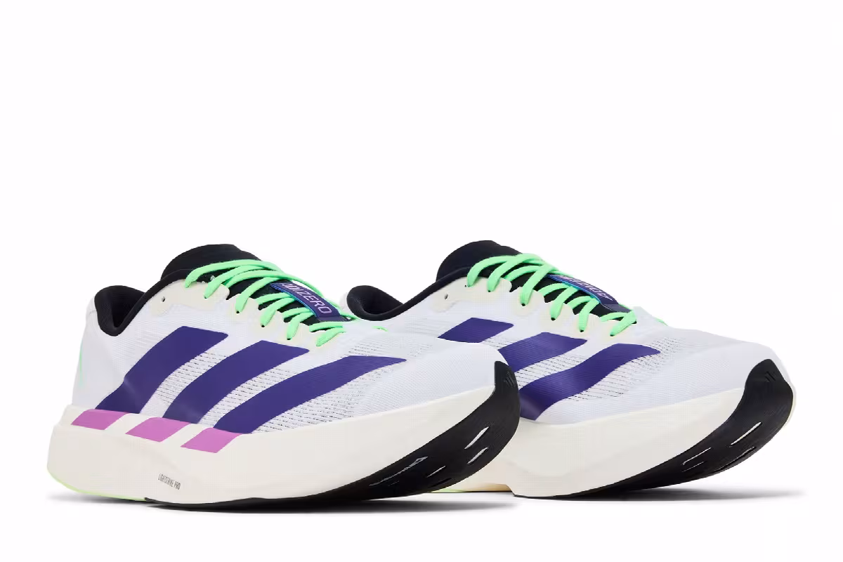 adidas Adizero Evo SL Footwear White Collegiate Purple Lime Burst, view 9