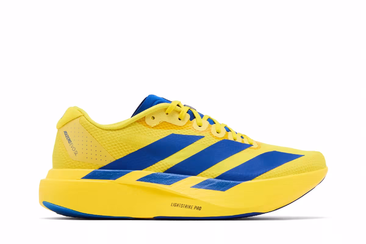 adidas Adizero Evo SL Yellow Royal Blue Iron Metallic, view 2