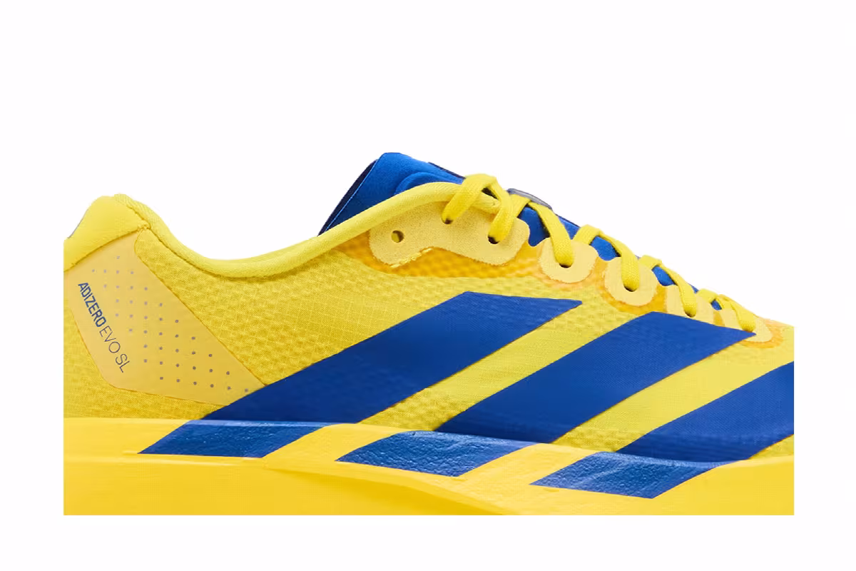 adidas Adizero Evo SL Yellow Royal Blue Iron Metallic, view 3
