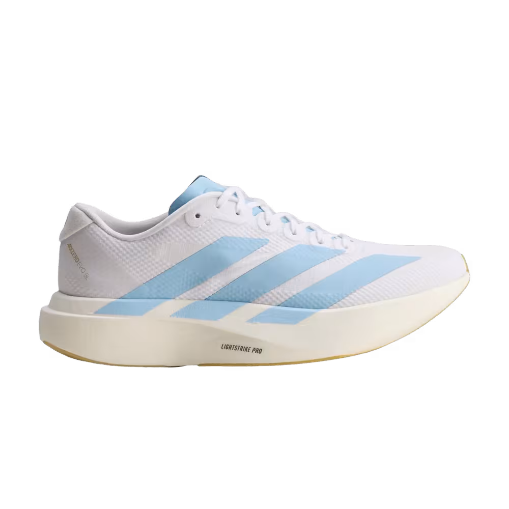adidas Women's Adizero Evo SL Cloud White Clear Blue Matte Gold