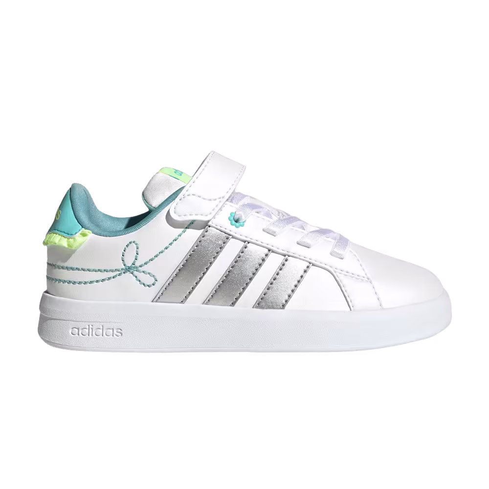 adidas Grand Court 3.0 Little Kid Cloud White Silver Metallic Flash Aqua