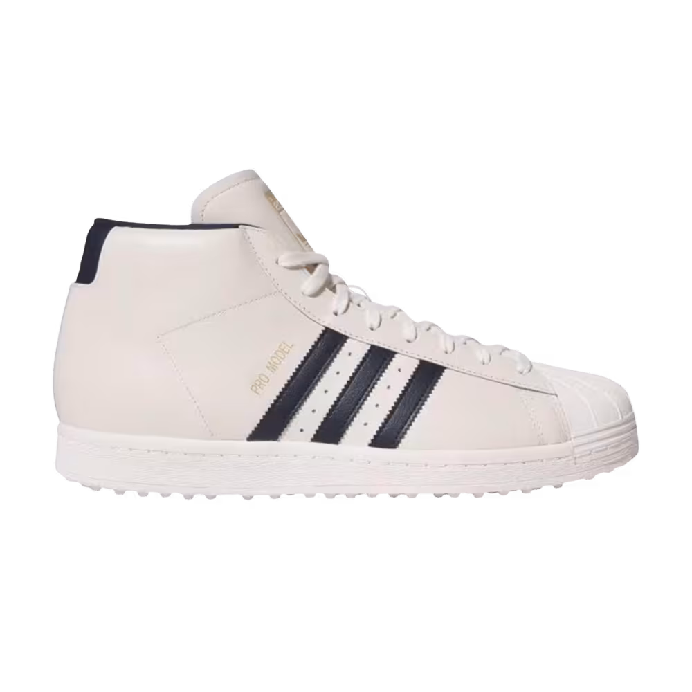 adidas Pro Model Midcut Spikeless Golf Chalk White Night Indigo Gold Metallic