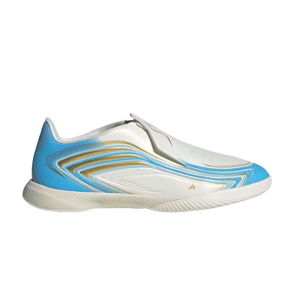 adidas F50 Messi League Laceless IC Little Kid Ivory Semi Blue Burst