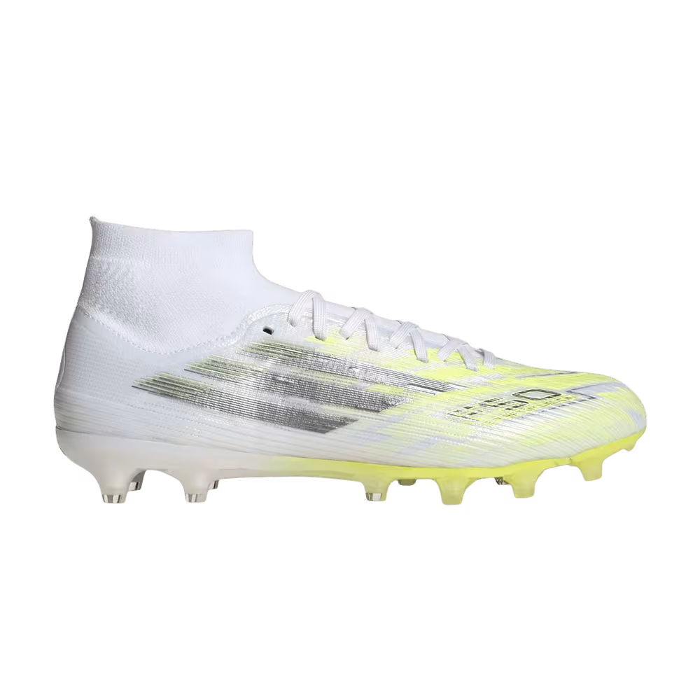 adidas Women's F50 Sparkfusion Pro Mid Cut FG MG Cloud White Iron Metallic Hi-Res Yellow