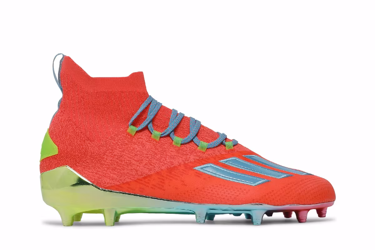 Adidas Adizero Primeknit Cleats Signal Coral Bright Cyan, view 2