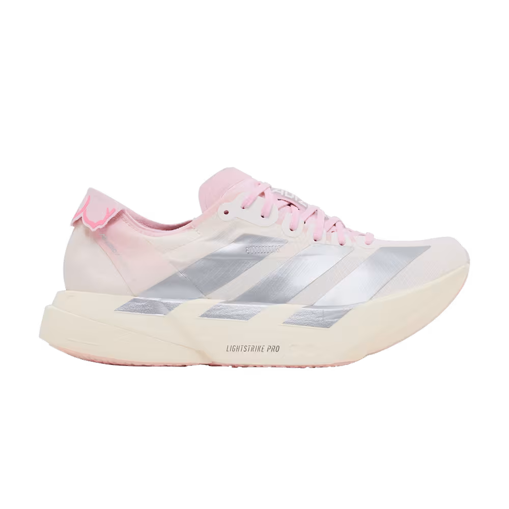 adidas Women's Adizero Adios Pro 4 Core White Silver Metallic Clear Pink'