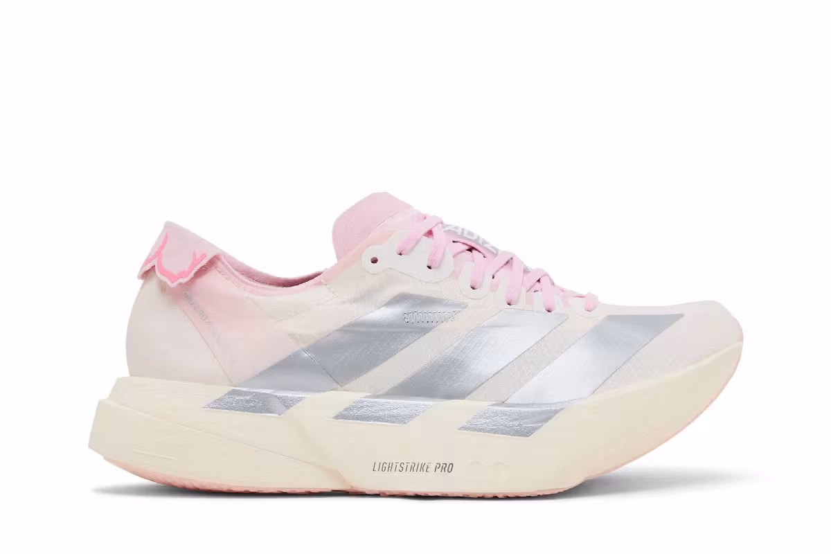 adidas Women's Adizero Adios Pro 4 Core White Silver Metallic Clear Pink', view 2