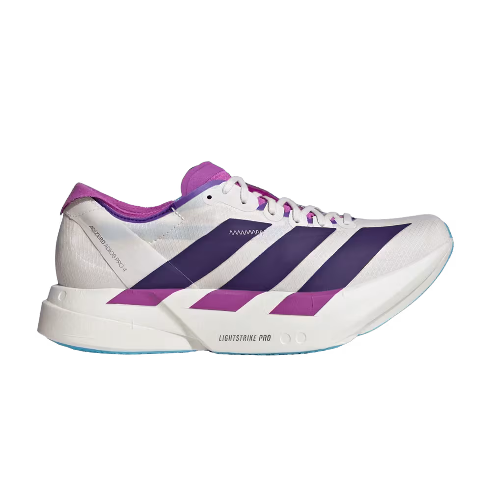 adidas Women's Adizero Adios Pro 4 White Collegiate Purple Semi Blue