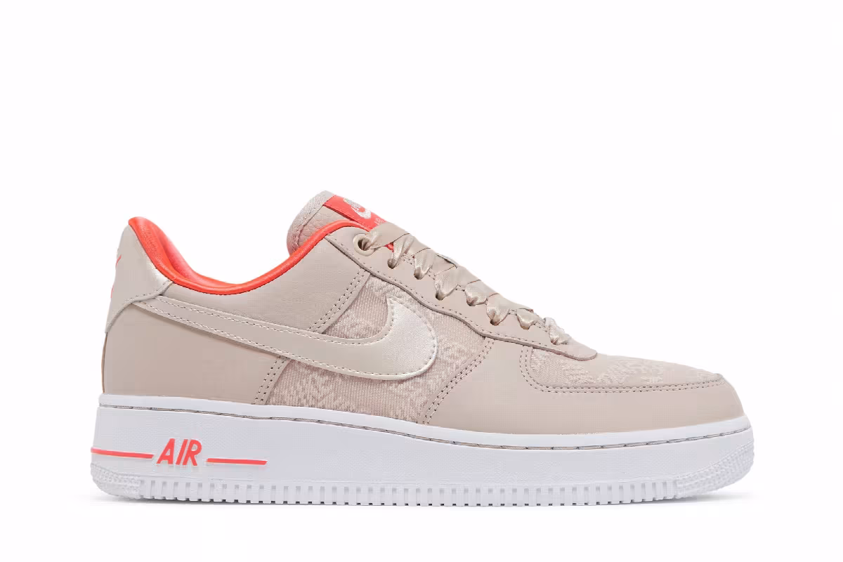 Nike Women's Air Force 1 Fossil Stone Laser Crimson, view 2