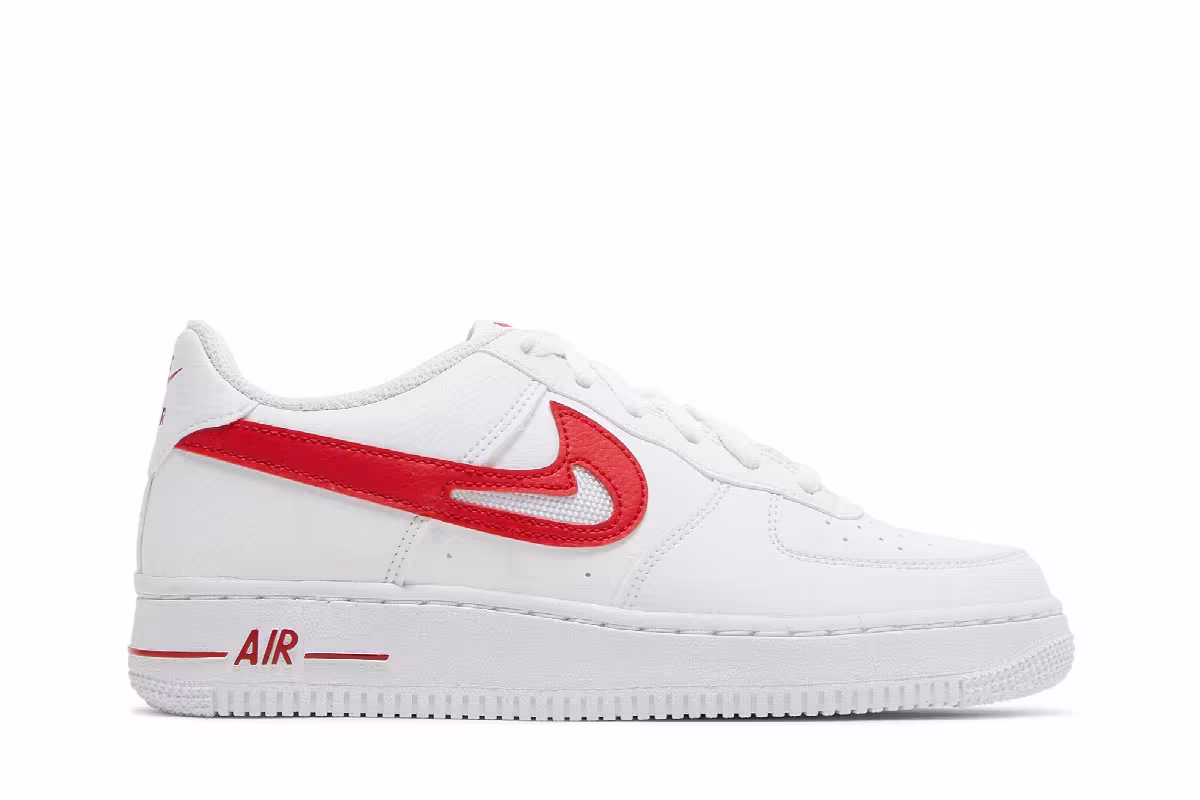 Nike Air Force 1 GS Cut-Out Swoosh - White University Red, view 2