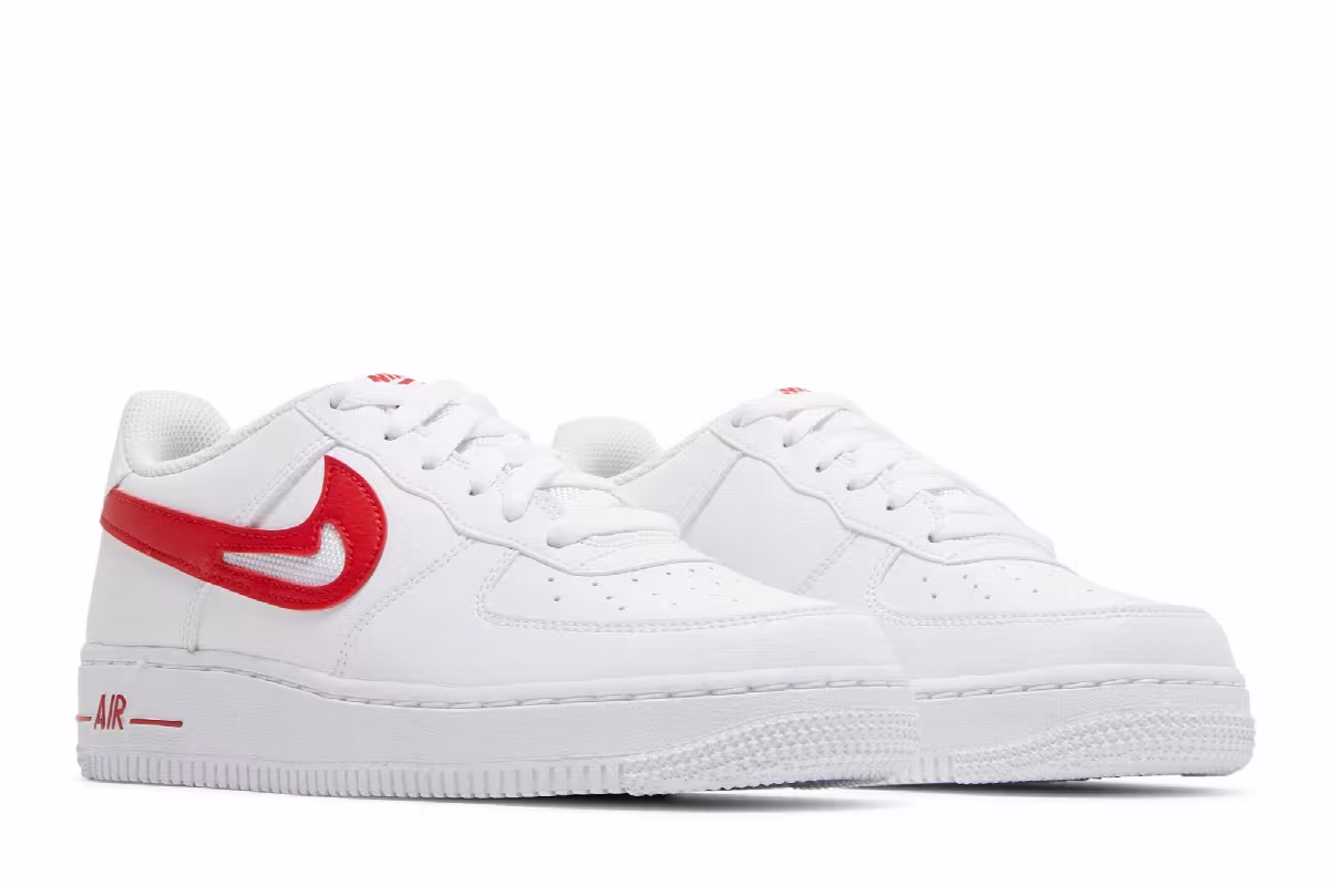 Nike Air Force 1 GS Cut-Out Swoosh - White University Red, view 9