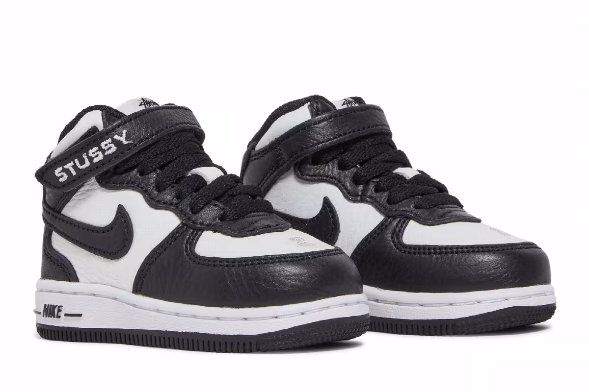 Stussy x Nike Air Force 1 Mid TD Black White, view 9