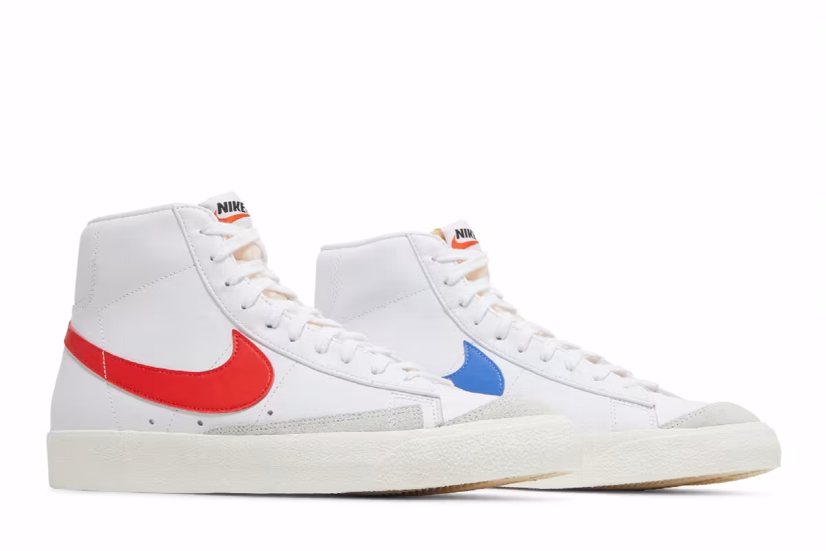 Nike Men's Blazer Mid White Blue Red, view 9