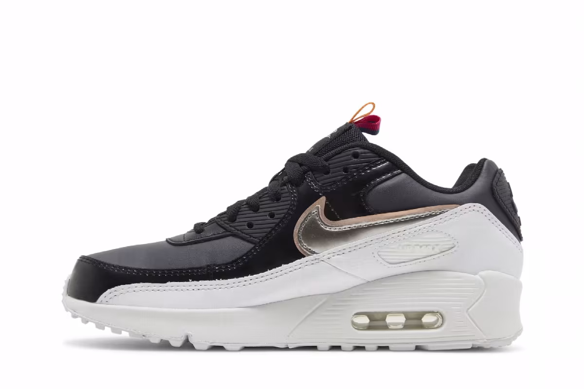 Nike Air Max 90 Leather SE GS Off Noir Metallic Pewter, view 4