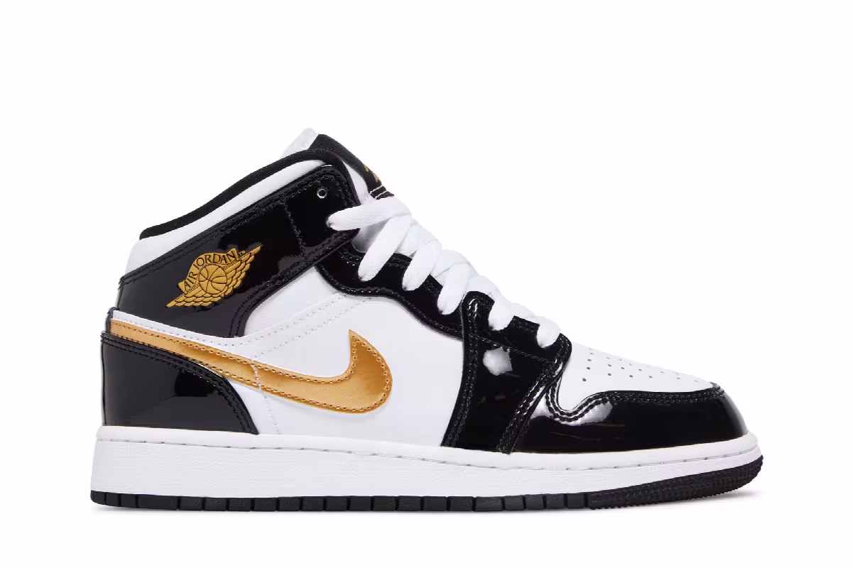Air Jordan 1 Mid Patent SE GS Black Gold, view 2