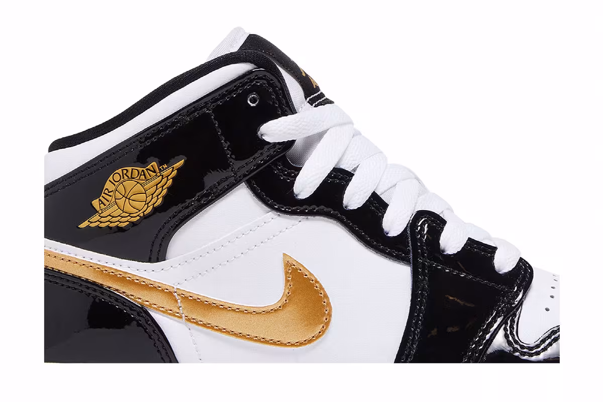 Air Jordan 1 Mid Patent SE GS Black Gold, view 3