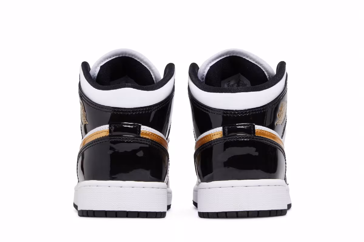 Air Jordan 1 Mid Patent SE GS Black Gold, view 7