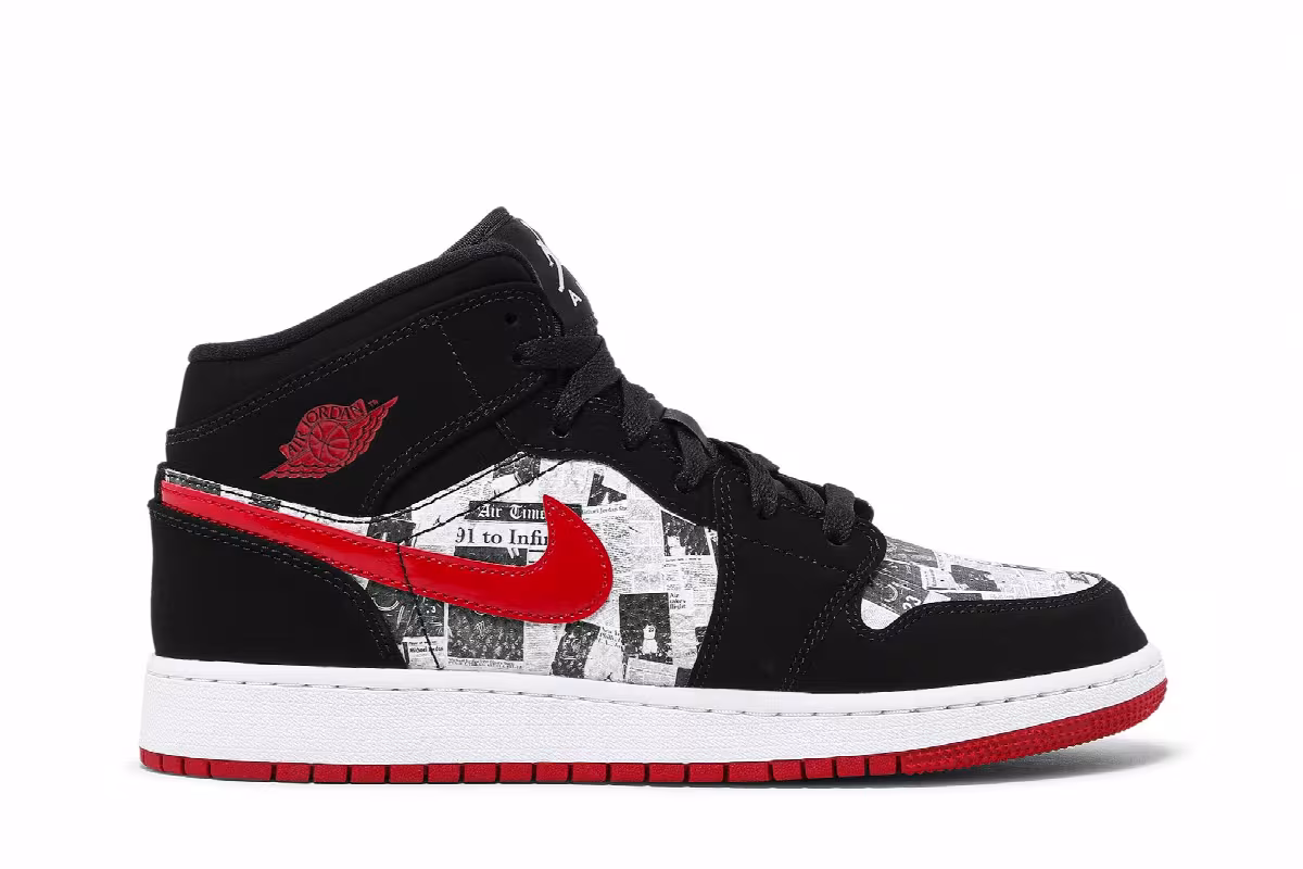 Air Jordan 1 Mid SE GS Newspaper Air Times, view 2
