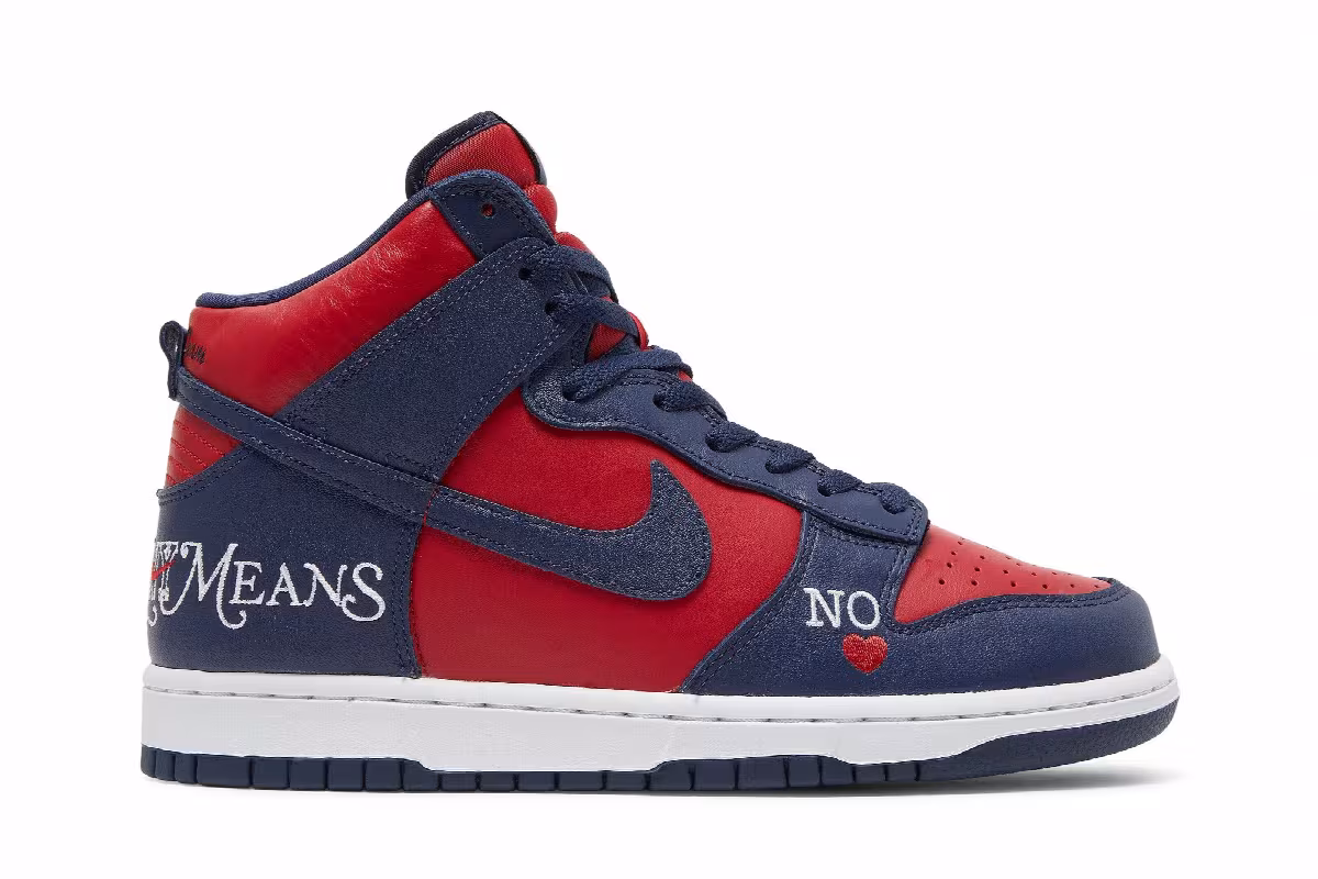 Supreme x Nike Dunk High SB By Any Means - Red Navy, view 2