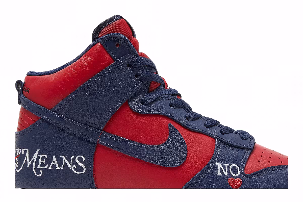 Supreme x Nike Dunk High SB By Any Means - Red Navy, view 3