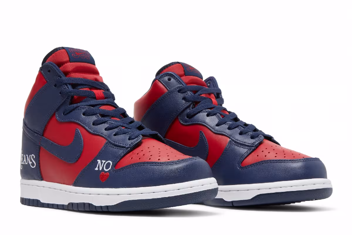 Supreme x Nike Dunk High SB By Any Means - Red Navy, view 9