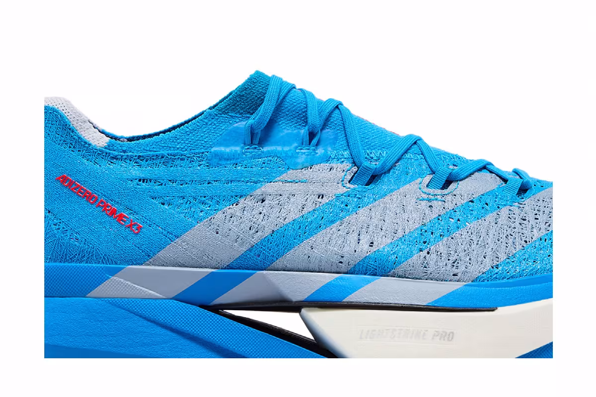 adidas Adizero Prime X3 Strung Solar Blue Silver Metallic Lucid Red, view 3