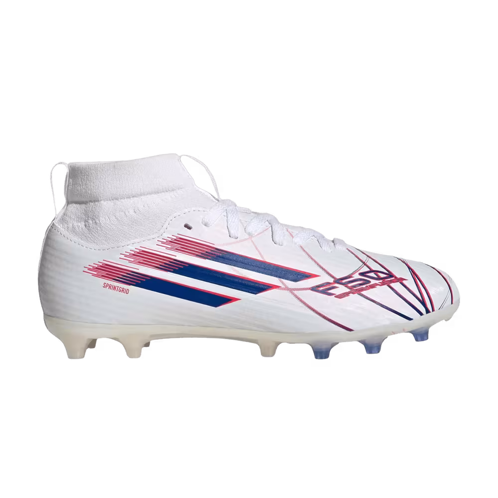 adidas F50 Sparkfusion League Mid FG AG Little Kid Cloud White Royal Blue