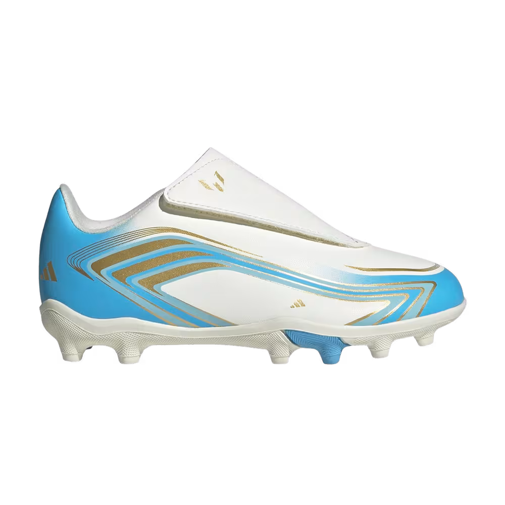 adidas F50 Messi Club Velcro FG MG Little Kid Ivory Semi Blue Burst