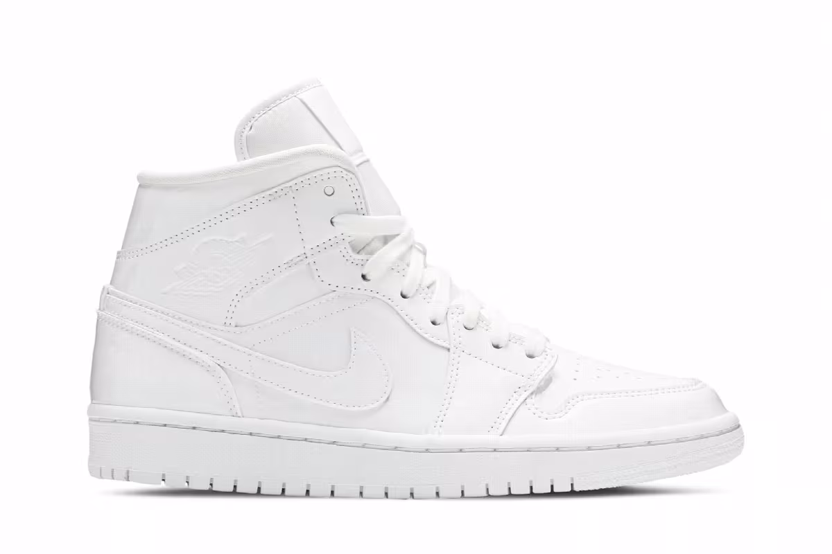 Women's Air Jordan 1 Mid Patent Triple White, view 2