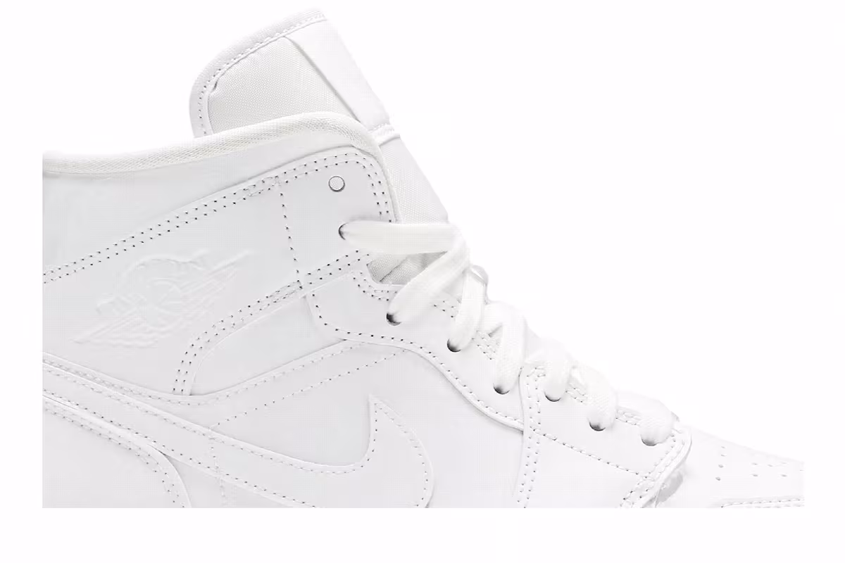 Women's Air Jordan 1 Mid Patent Triple White, view 3
