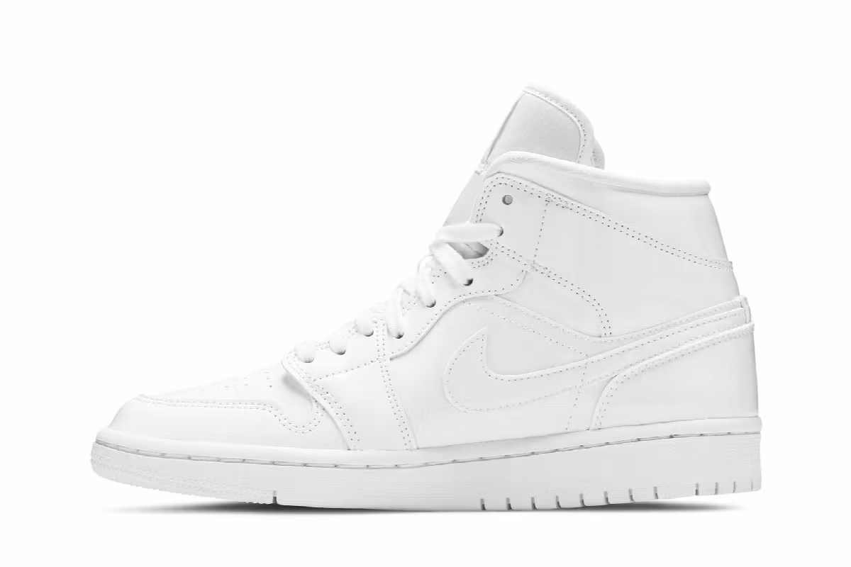 Women's Air Jordan 1 Mid Patent Triple White, view 4