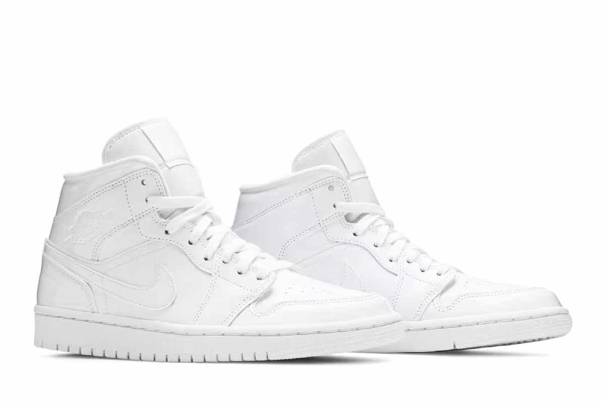 Women's Air Jordan 1 Mid Patent Triple White, view 9