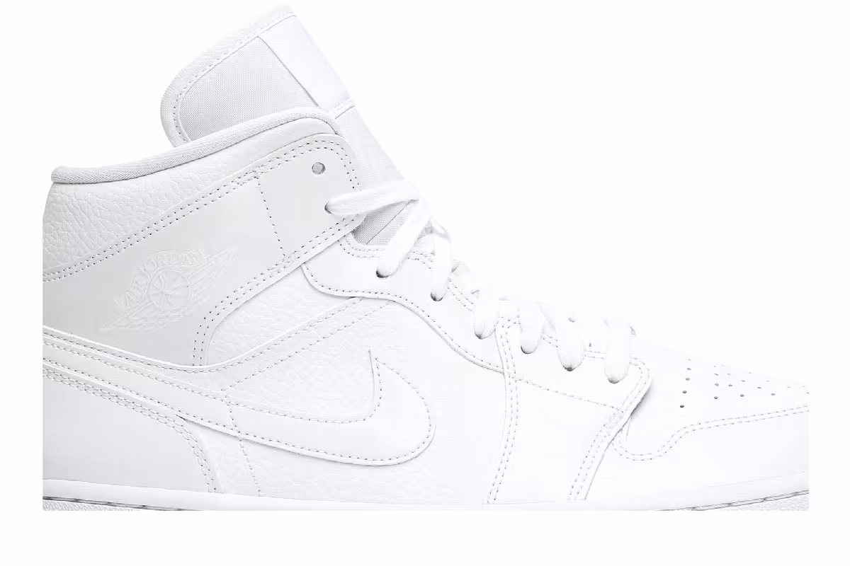 Women's Air Jordan 1 Mid Triple White, view 3