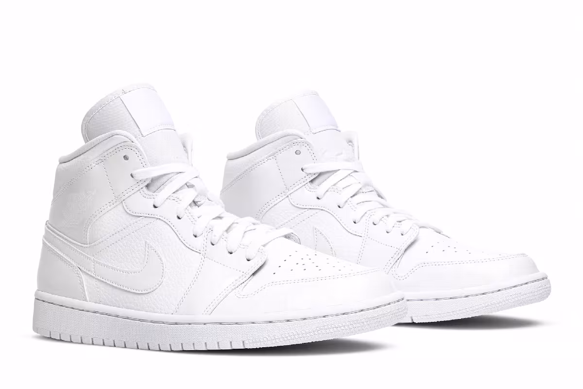 Women's Air Jordan 1 Mid Triple White, view 9