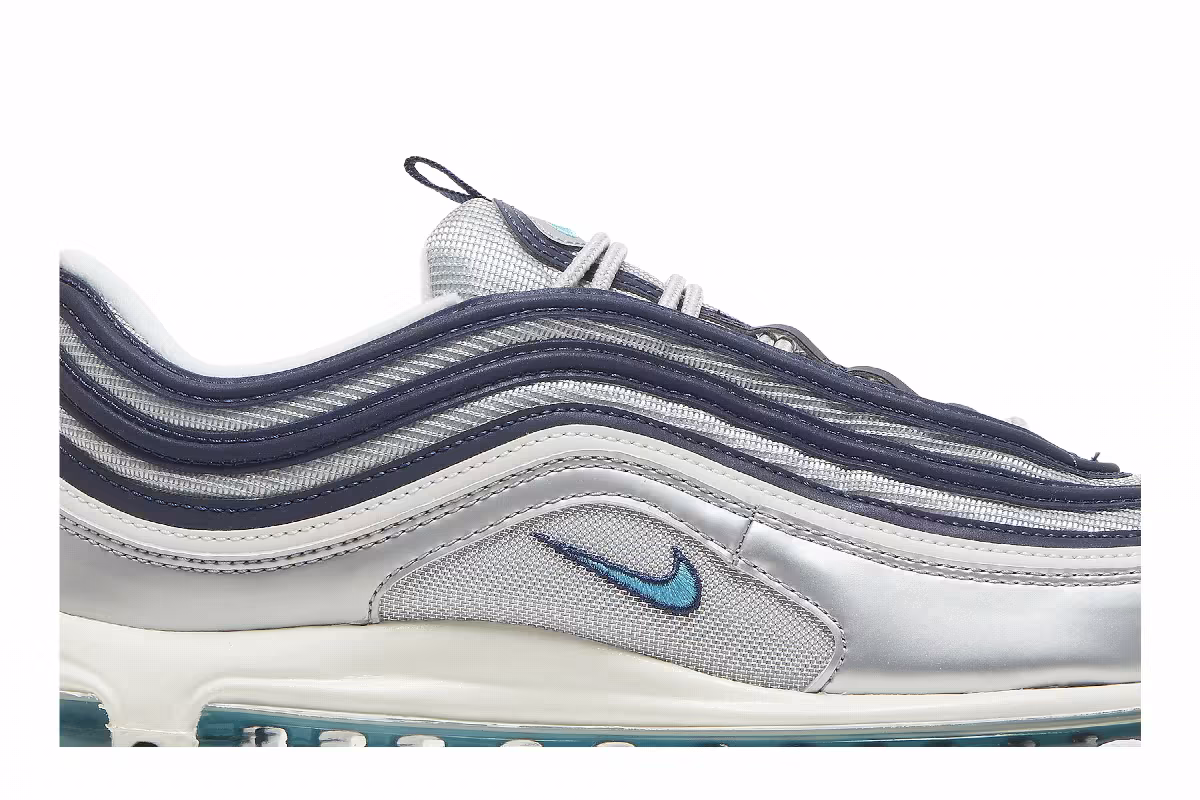 Nike Men's Air Max 97 OG Metallic Silver Chlorine Blue, view 3