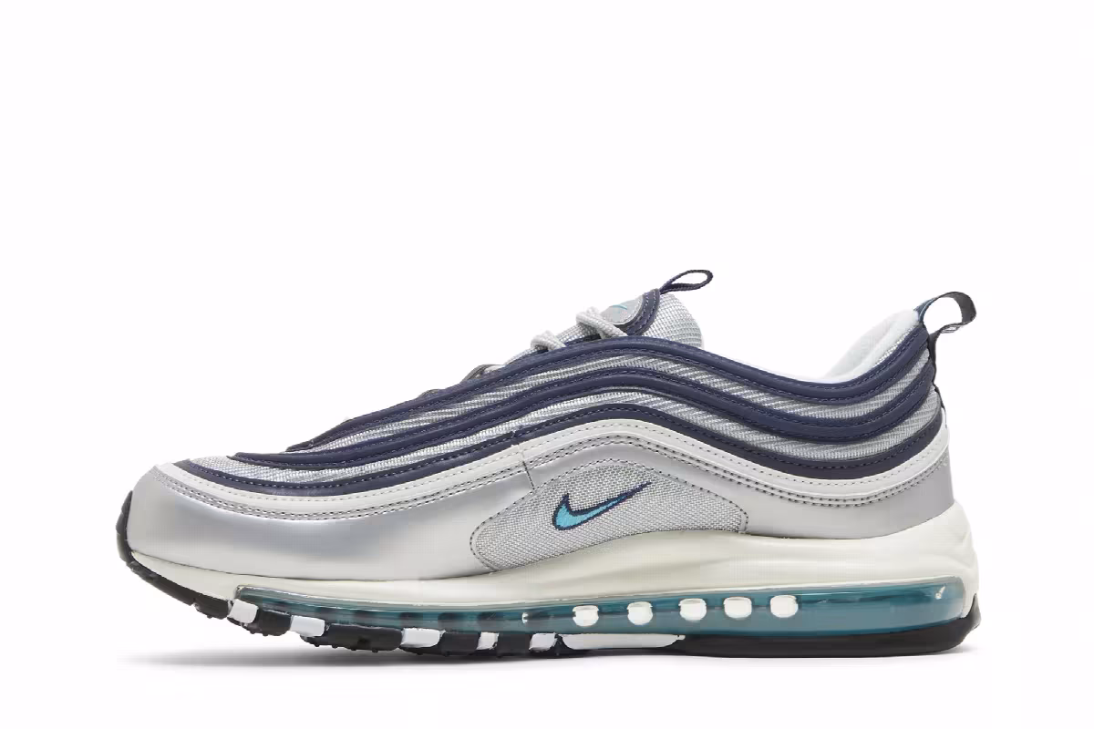 Nike Men's Air Max 97 OG Metallic Silver Chlorine Blue, view 4