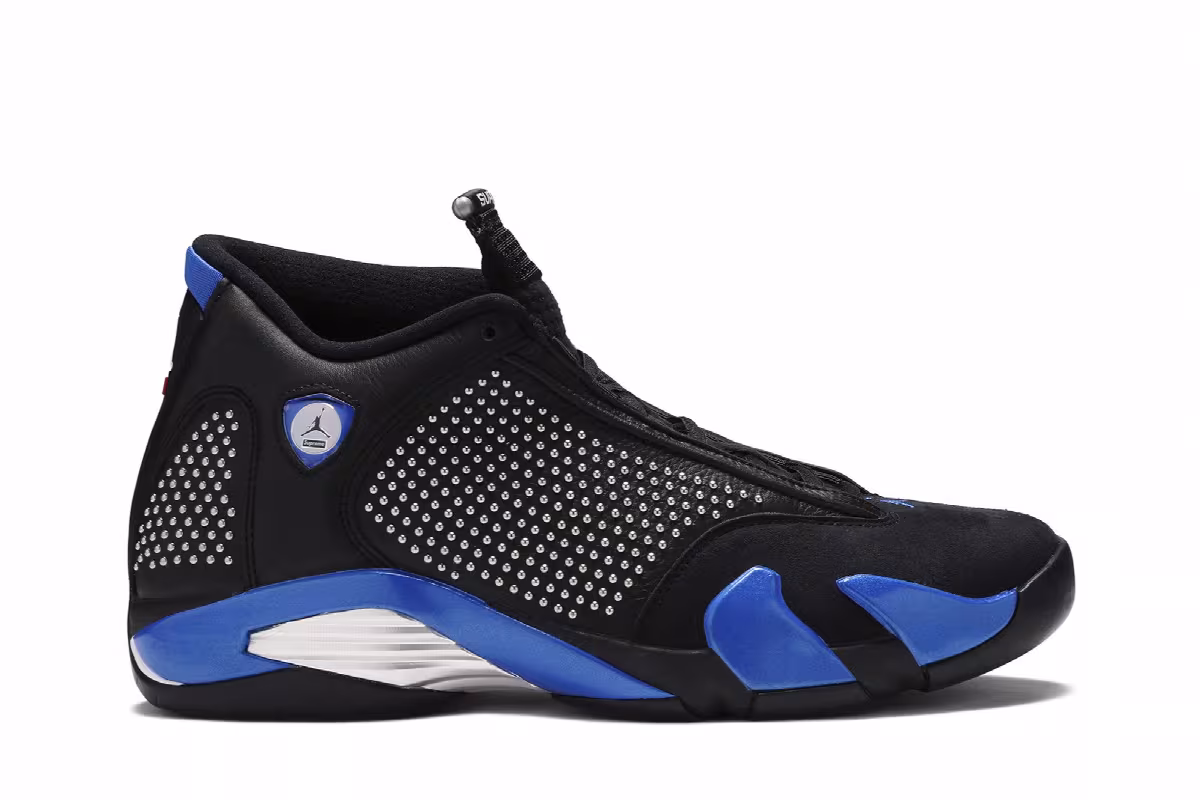 Supreme x Air Jordan 14 Black Varsity Royal, view 2