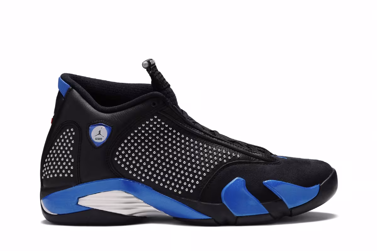 Supreme x Air Jordan 14 Black Varsity Royal, view 3
