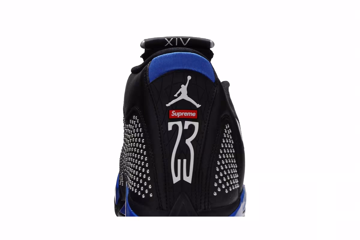 Supreme x Air Jordan 14 Black Varsity Royal, view 9
