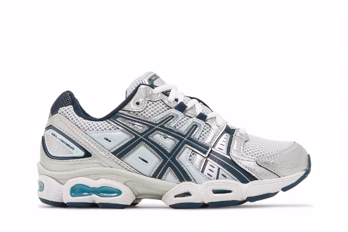 ASICS Women's Gel Nimbus 9 Pure Silver French Blue, view 2
