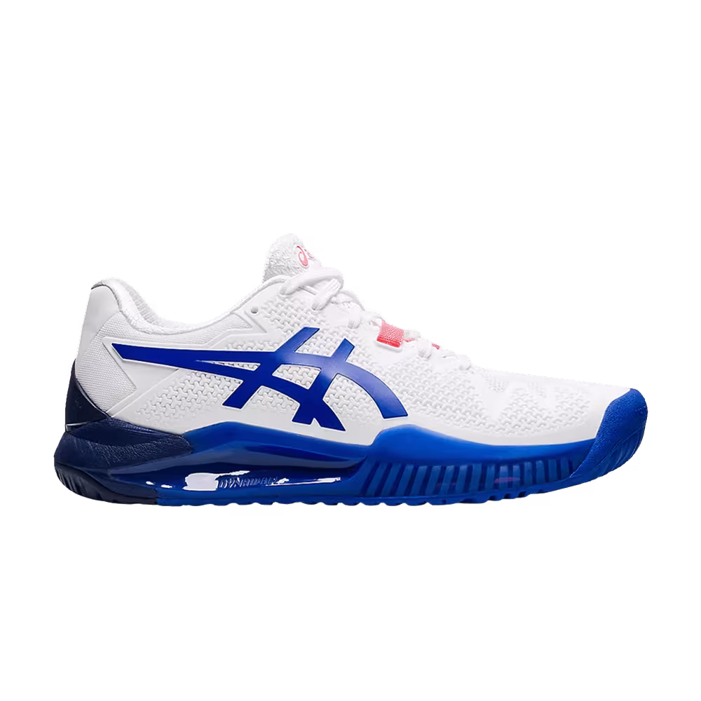 Asics Women's Gel Resolution 8 Wide White Lapis Lazuli Blue