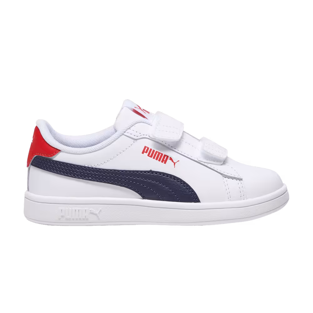 Puma Smash 3.0 Leather Velcro Little Kid White Navy Red