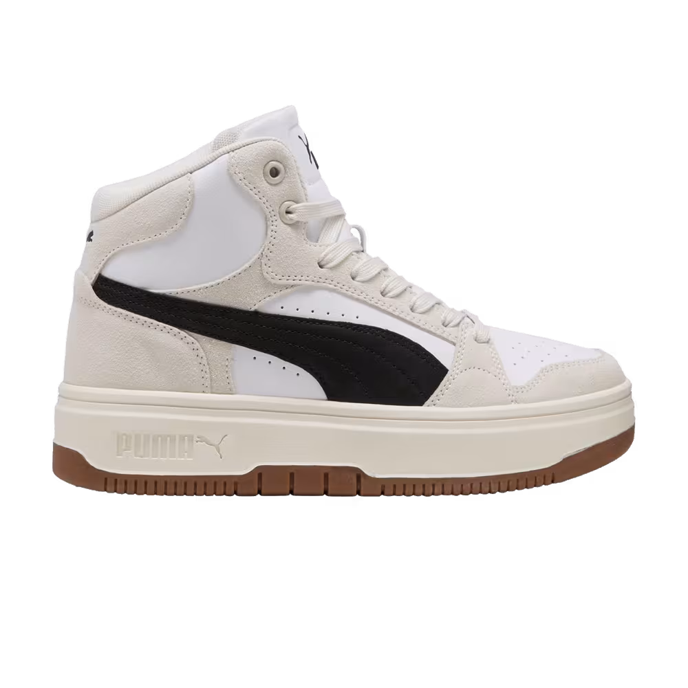 Puma Women's Rebound Femme Mid Suede White Black Frosted Ivory