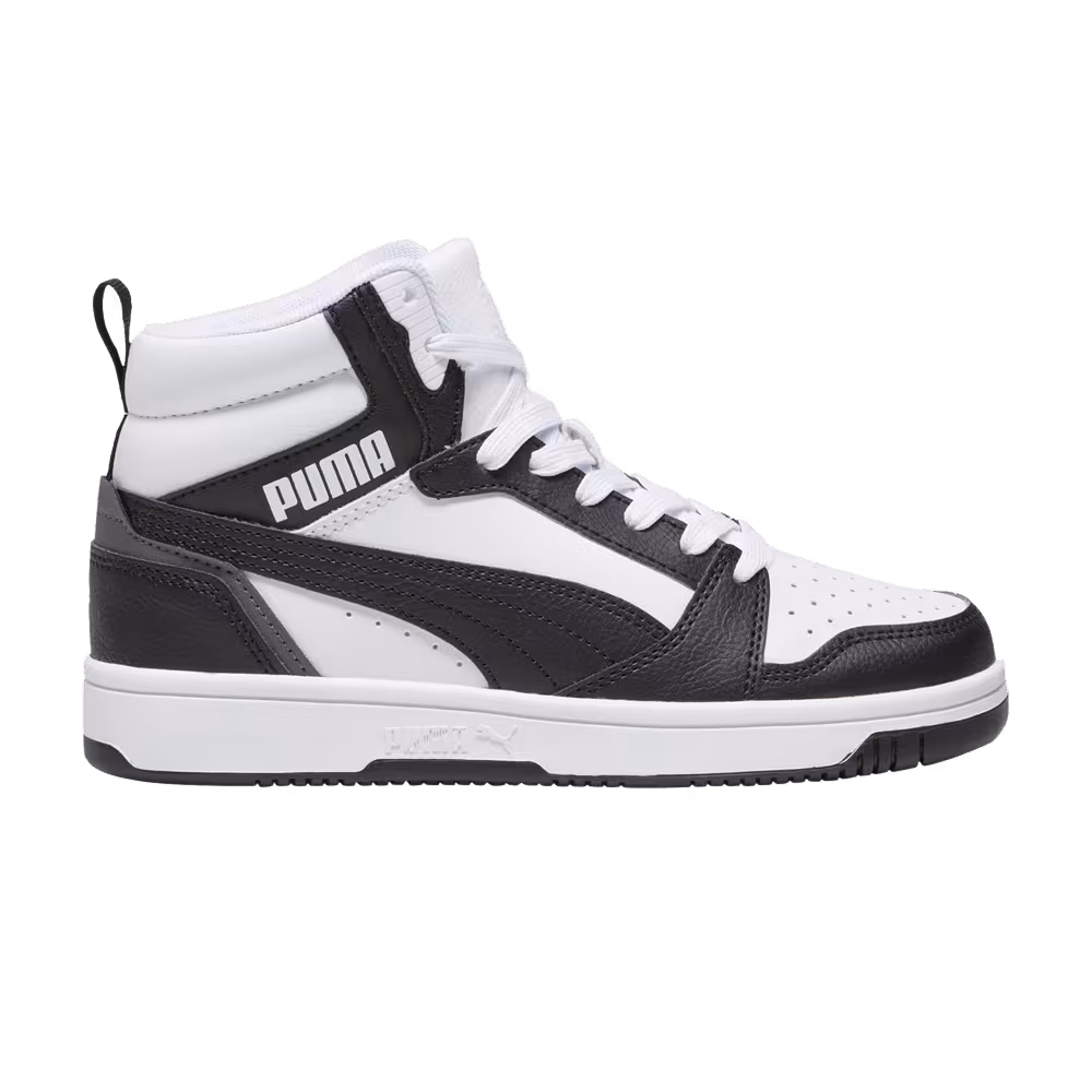 Puma Rebound V6 Mid Big Kid Black White Shadow Grey
